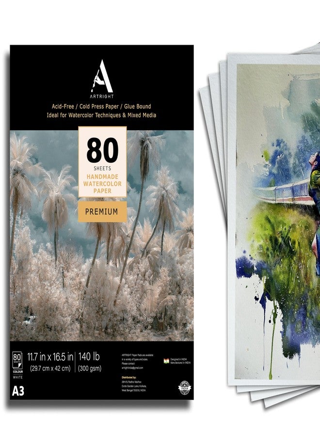 ArtRight Artists' Watercolor Paper A3 300 GSM - 80 Sheets of Handmade Rough Grain Water Colour Papers for Watercolour, Acrylic, Gouache, Ink & Mixed Media - Image 1